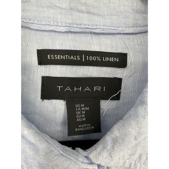 Tahari Top Womens Medium Blue Linen Button Tunic Shirt Classic Coastal Beach - Picture 2 of 8